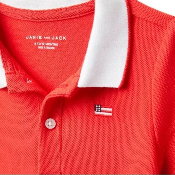 Janie & Jack Americana Flag Baby Polo Bodysuit Tomato Red Size 0-3 Months NEW - Picture 2 of 11